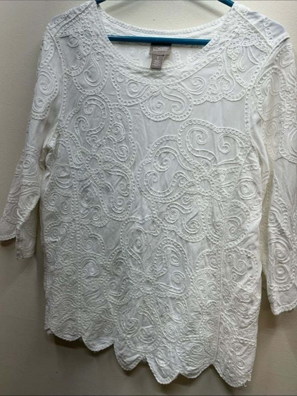 Chico's White Embroidered Scoop-Neck Blouse - Picture 4 of 11